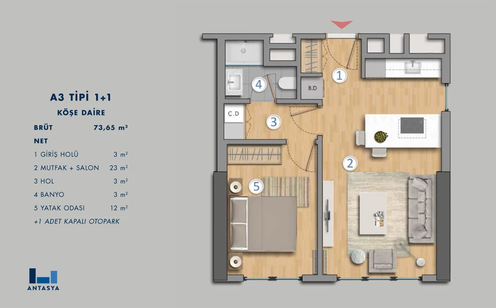 Type A3 1+1 Corner flat
